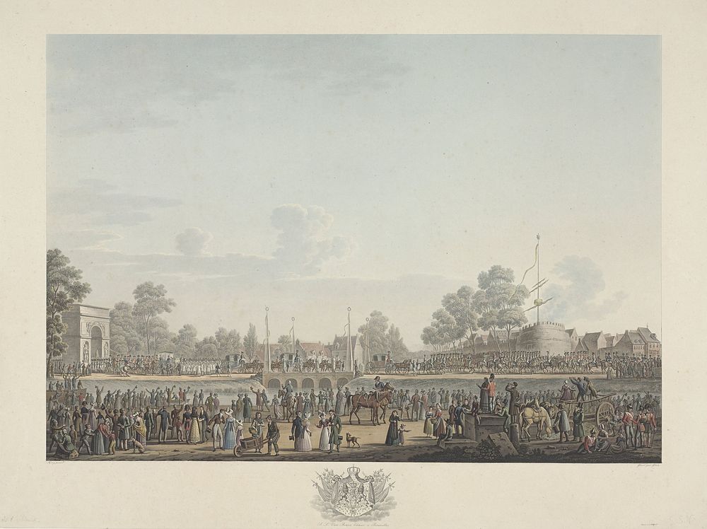 Aankomst van koning Willem I te Brussel, 1815 (1825 - 1826) by Johann Nepomuk Gibèle, Denis Sebastien Leroy and J L van Bever