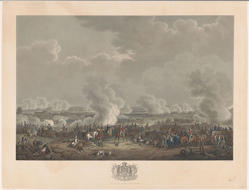 Slag bij Waterloo, 1815 (1825 - 1826) by Johann Nepomuk Gibèle, Jean Baptiste Madou and J L van Bever