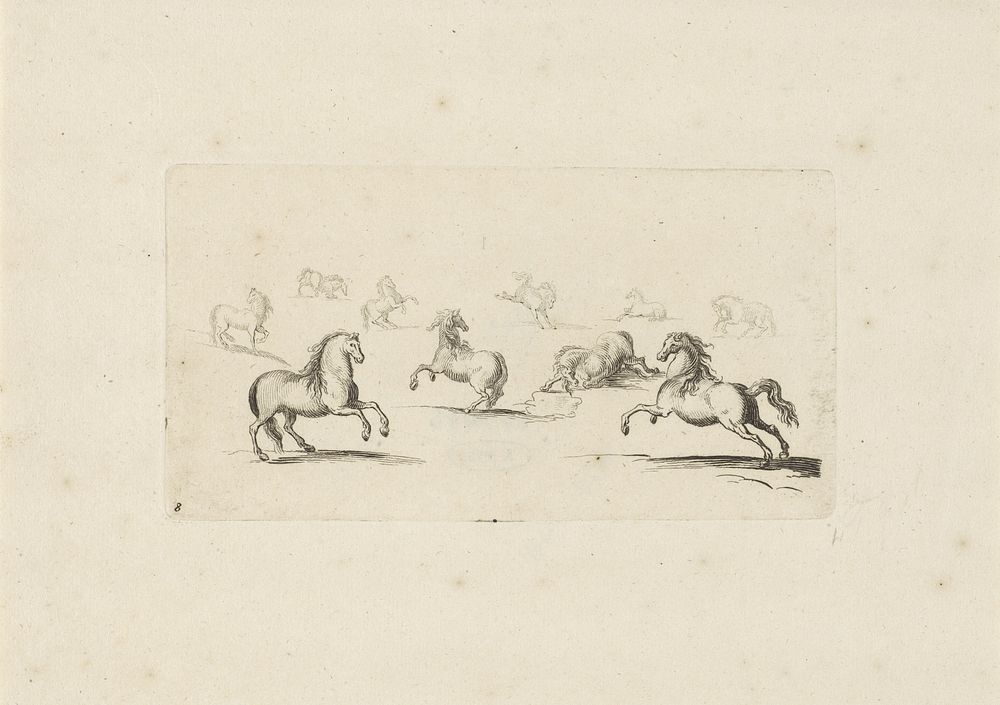 Studieblad met paarden in verschillende houdingen (1675 - 1711) by anonymous and Pieter Schenk I