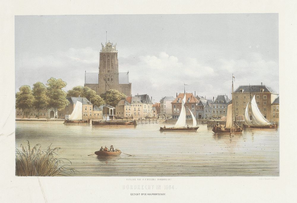 Gezicht op Dordrecht (1845 - 1904) by Christiaan Bos, Emrik and Binger and J P Revers