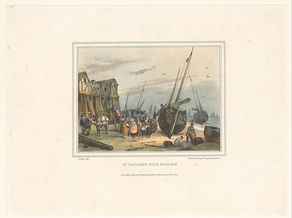 Het strand van Saint-Valery-sur-Somme (1827) by Victor Adam, Pierre Jacques Feillet, Henri Rittner and Georges Jean Frey