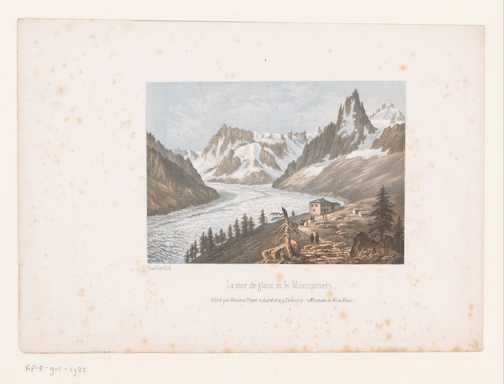 Gezicht op de gletsjer Mer de Glace en Montanvert in de vallei van Chamonix (1840 - 1852) by Ad Cuvillier and Venance Payot