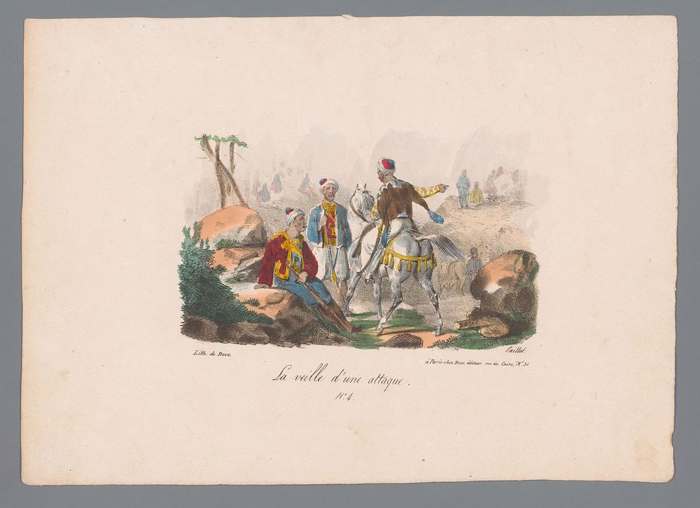 Griekse soldaten in een landschap (1829 - 1835) by Karl Loeillot Hartwig, Jean Marie Joseph Bove and Jean Marie Joseph Bove