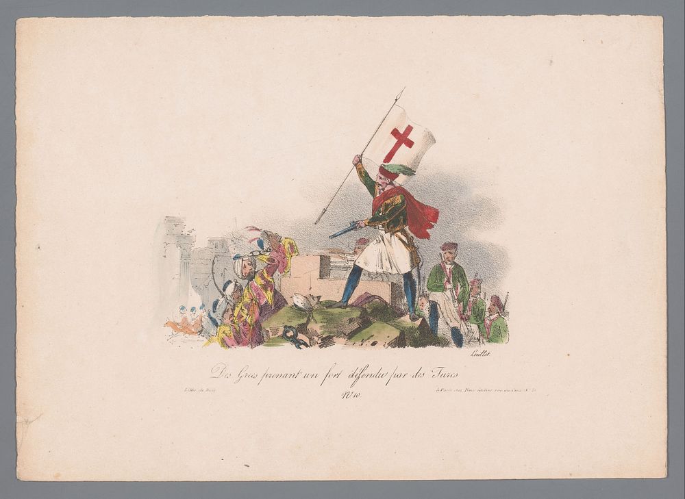 Grieken nemen een Turks fort in (1829 - 1835) by Karl Loeillot Hartwig, Jean Marie Joseph Bove and Jean Marie Joseph Bove