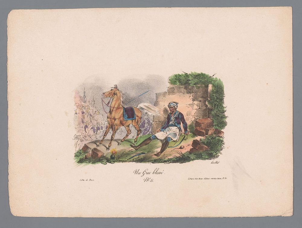 Gewonde Griekse soldaat met paard (1829 - 1835) by Karl Loeillot Hartwig, Jean Marie Joseph Bove and Jean Marie Joseph Bove
