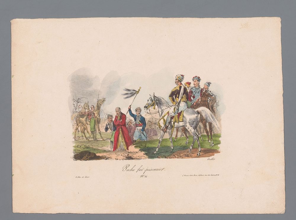 Griekse soldaten nemen een pasja gevangen (1829 - 1835) by Karl Loeillot Hartwig, Jean Marie Joseph Bove and Jean Marie…