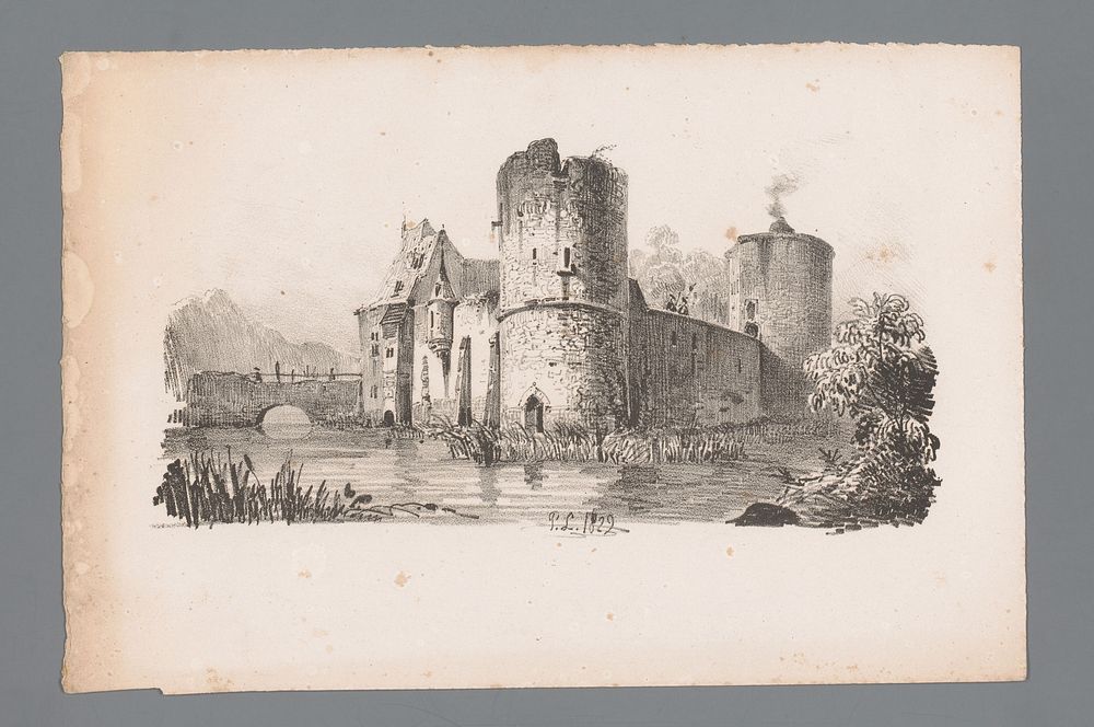 Gezicht op de ruïne van een kasteel (1829 - 1839) by Paulus Lauters and Dewasme et Laurent