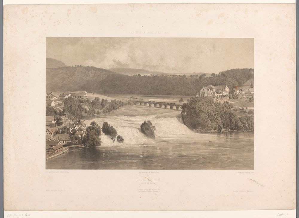 Landschap met Rheinfall bij Schaffhausen (1859) by Eugène Cicéri, Ferrier Père Fils et Soulier, Joseph Rose Lemercier…