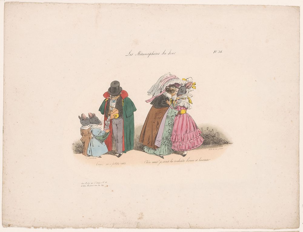 Katten gedragen zich vriendelijk tegen muizen (1829) by Jean Ignace Isidore Gérard Grandville, Pierre Langlumé, François…