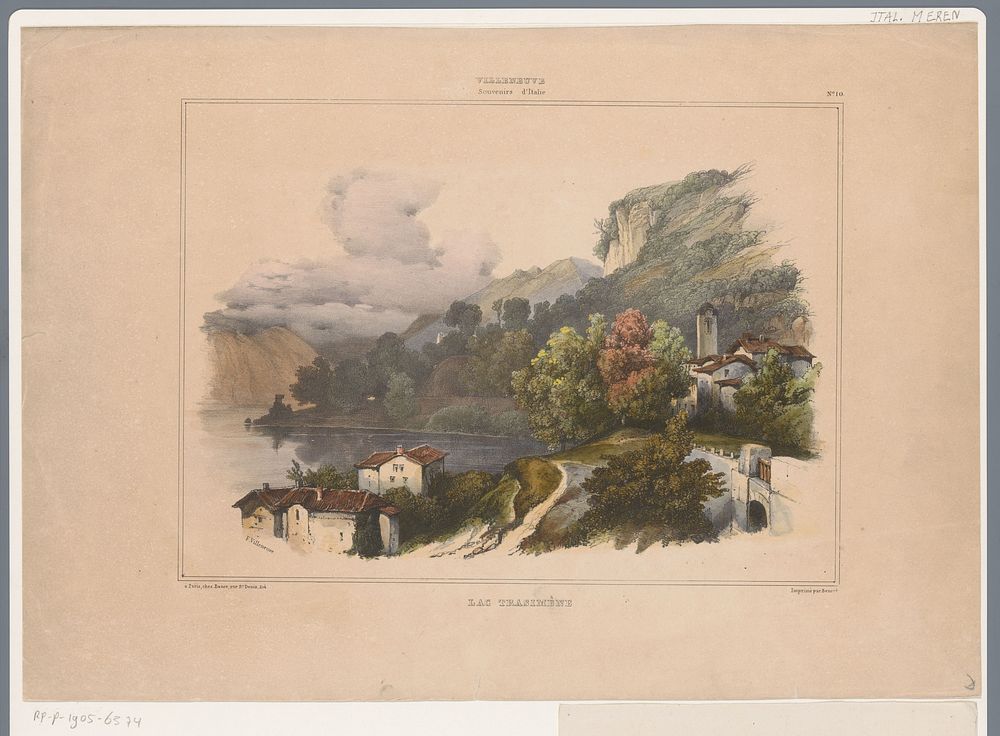 Gezicht op het Trasimeense meer in Italië (1835) by Louis Jules Fréderic Villeneuve, Jean François Benard and Balthazar Bance