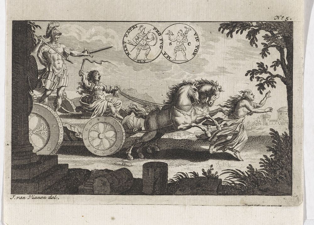 Veldheer op een triomfwagen (1680 - 1780) by Jan van Vianen and anonymous