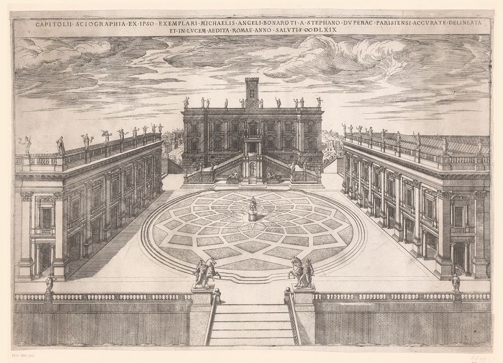 Capitolijn in Rome volgens herwerking Michelangelo (1569) by Etienne Dupérac, Etienne Dupérac, Michelangelo and Etienne…
