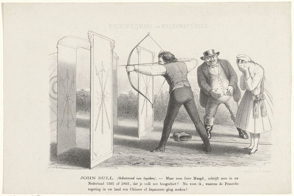 John Bull en een boogschieter (1861 - 1862) by Maarten Bos Jz and Cornelis Philippus Groebel jr