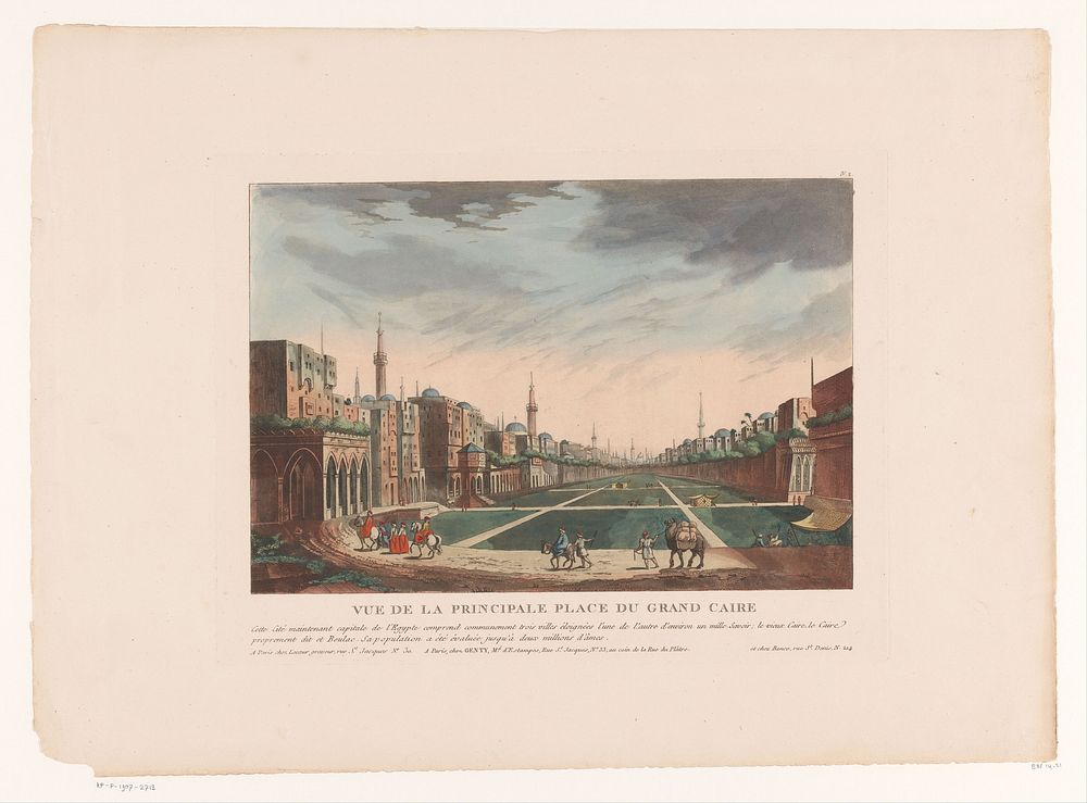 Gezicht op een plein in Caïro (1812 - 1814) by Louis Lecoeur, Louis Lecoeur, Jean Baptiste Genty and Jacques Louis Bance