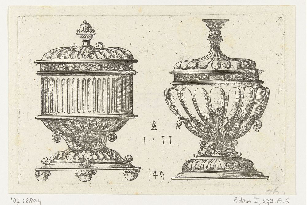 Twee vazen met deksels (1528 - 1550) by Hieronymus Hopfer, Albrecht Altdorfer and anonymous