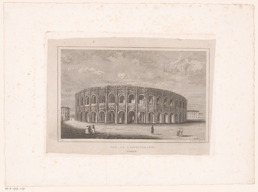Gezicht op de Arena van Nîmes (1846 - 1880) by Eugène Gervais and Eugène Gervais