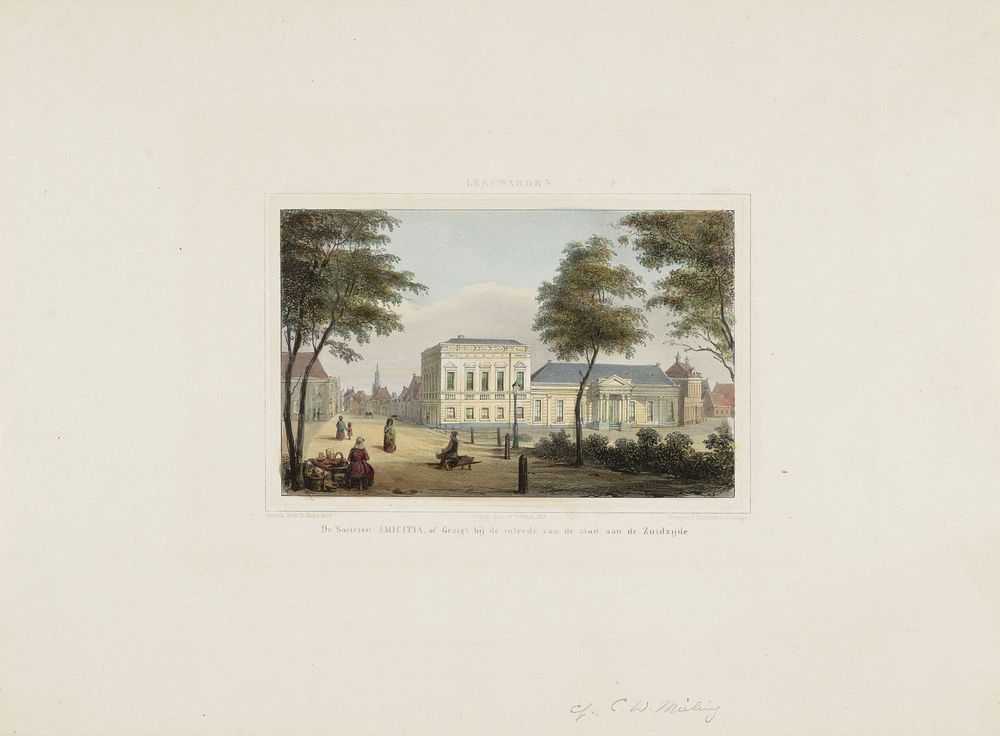 Gezicht op sociëteit Amicitia in Leeuwarden (1849) by Isaac Reijnders Sz, P Blommers Steendrukkerij van and W Eekhoff
