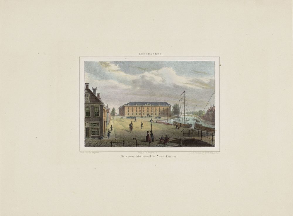 Blik op de Frederikkazerne in Leeuwarden (1848) by Isaac Reijnders Sz, Koninklijke Nederlandse Steendrukkerij van C W…