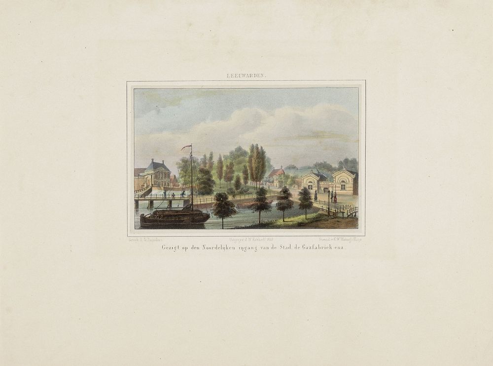 Gezicht op de Noordelijke ingang tot Leeuwarden (1848) by Isaac Reijnders Sz, Koninklijke Nederlandse Steendrukkerij van C W…