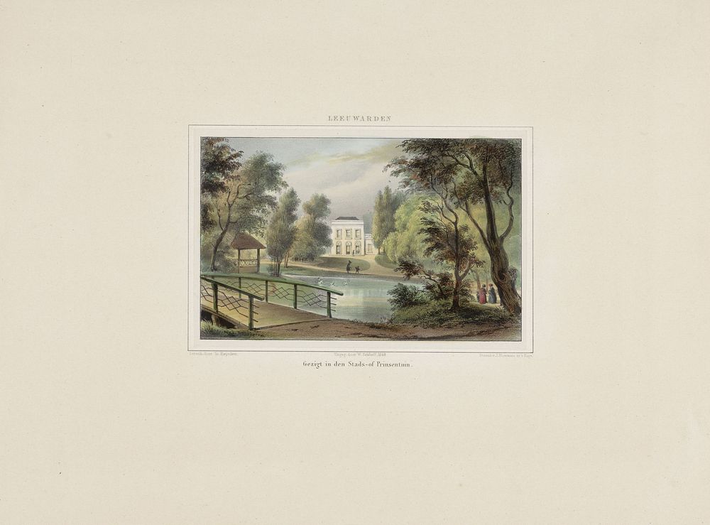 Gezicht op de Prinsentuin in Leeuwarden (1849) by Isaac Reijnders Sz, P Blommers Steendrukkerij van and W Eekhoff