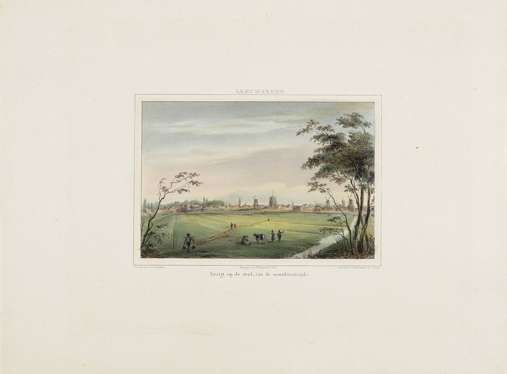 Gezicht op Leeuwarden vanuit het noordwesten (1849) by Isaac Reijnders Sz, P Blommers Steendrukkerij van and W Eekhoff