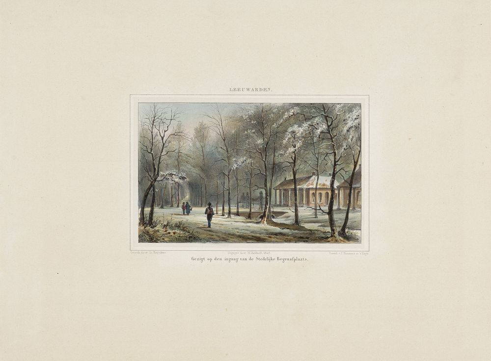 Begraafplaats in Leeuwarden (1849) by Isaac Reijnders Sz, P Blommers Steendrukkerij van and W Eekhoff