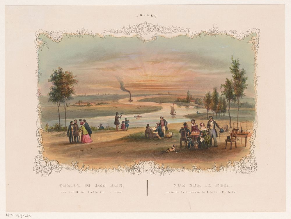 Gezicht op de Nederrijn vanaf het Hotel Bellevue in Arnhem (1827 - 1873) by Hendrik Wilhelmus Last