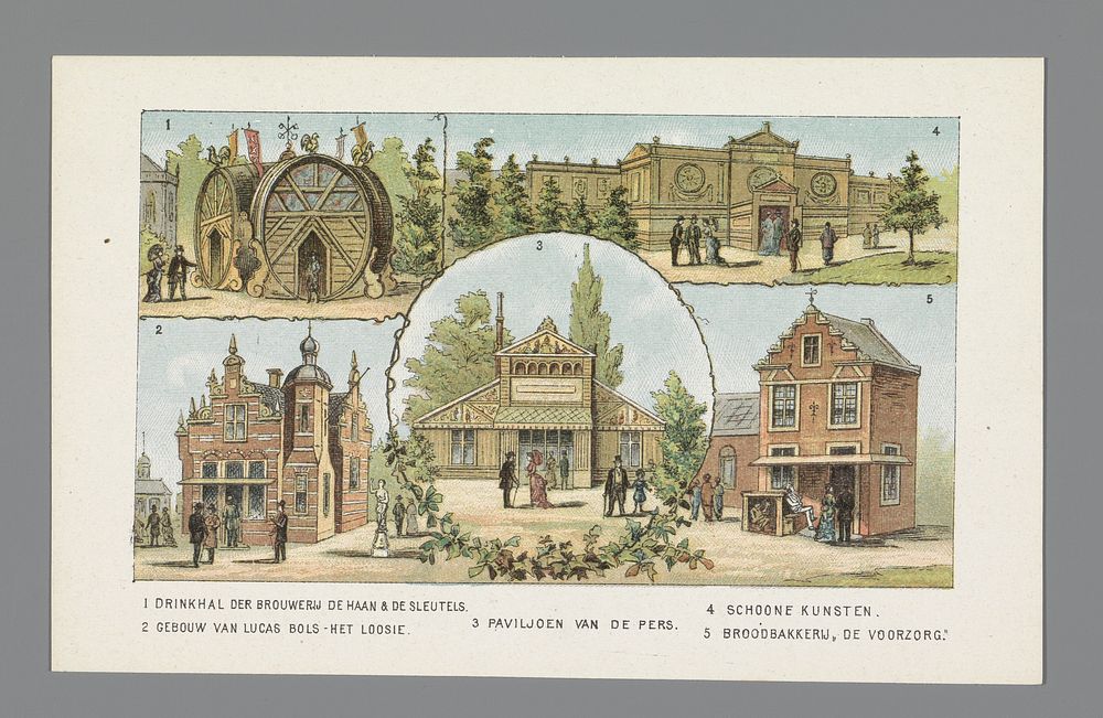 Vijf paviljoens op de Wereldtentoonstelling in Amsterdam, 1883 (1883) by Emrik and Binger, anonymous, Emrik and Binger and…