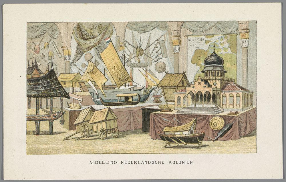 In het gebouw van de Nederlandse koloniën op de Wereldtentoonstelling in Amsterdam, 1883 (1883) by anonymous, Emrik and…