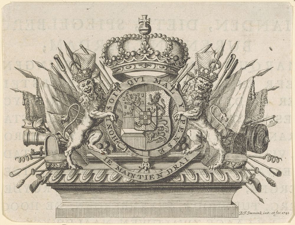 Wapen van Willem IV, prins van Oranje-Nassau (1743) by B F Immink and B F Immink
