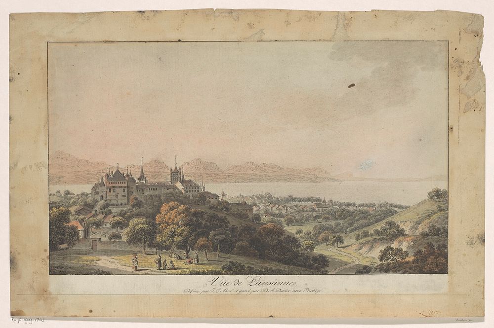 Gezicht op de Zwitserse stad Lausanne (1756 - 1807) by Balthasar Anton Dunker and Johann Ludwig Aberli
