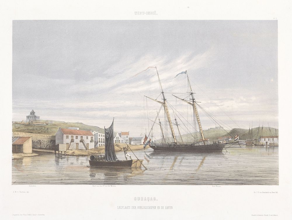 Legplaats voor oorlogsschepen in de haven van Curaçao (1860 - 1862) by jonkheer Jacob Eduard van Heemskerck van Beest…