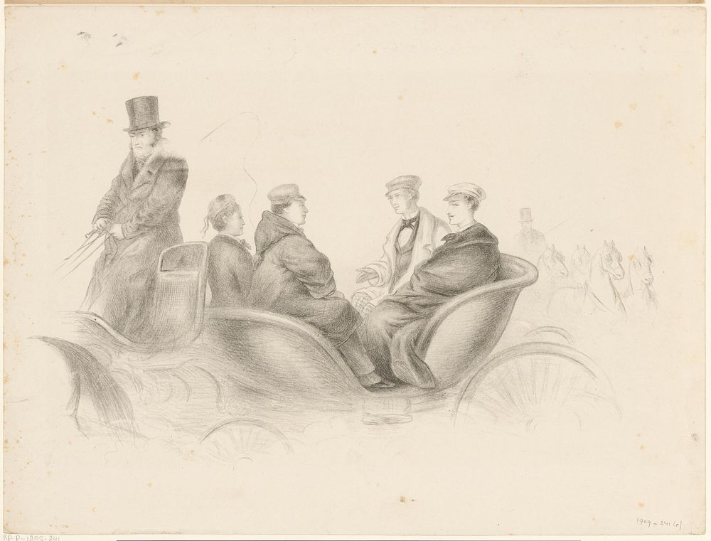 Vier studenten in een rijtuig (1832 - 1897) by Alexander Ver Huell and Alexander Ver Huell