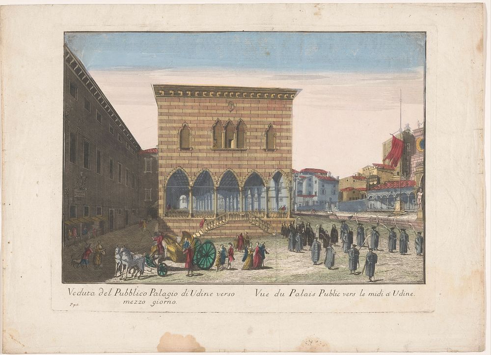 Gezicht op het Stadhuis te Udine (1700 - 1799) by familie Remondini and anonymous