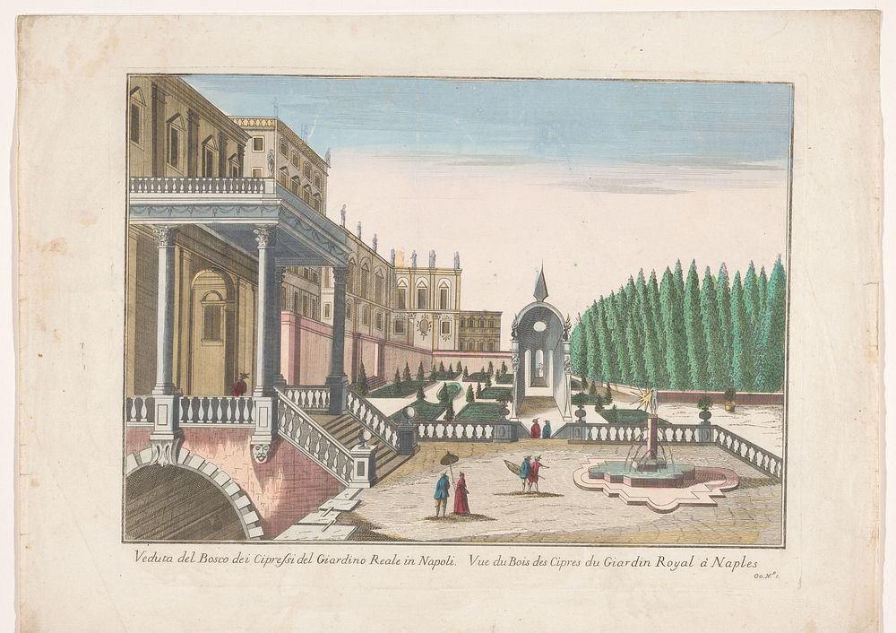 Gezicht op een tuin en een koninklijk paleis te Napels (1700 - 1799) by familie Remondini and anonymous