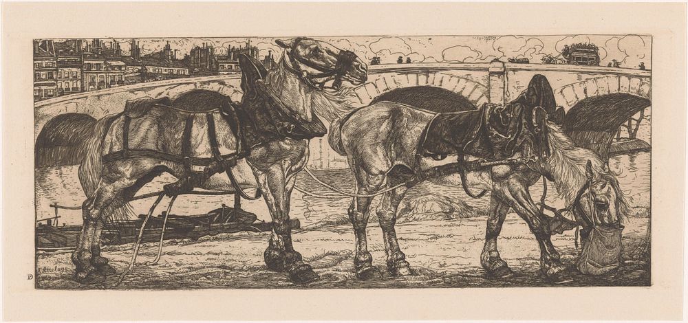 Twee trekpaarden bij de Seine in Parijs (1899) by Pieter Dupont