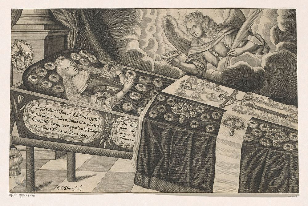 Anna Maria Landsberger op haar doodsbed (1664) by Ernst Caspar Dürr