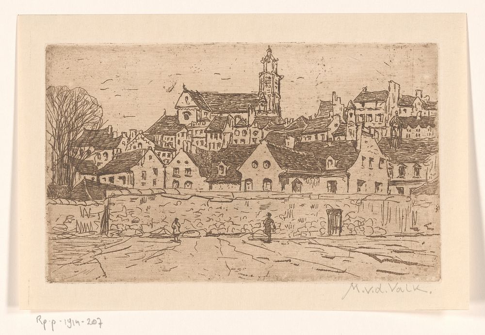 Gezicht op Pontoise, met centraal de Cathédrale Saint-Maclou (1867 - 1914) by Maurits van der Valk