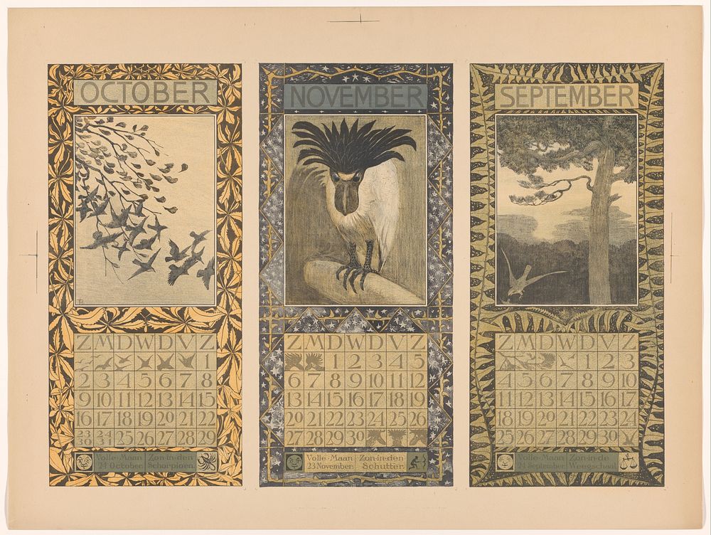 Kalenders voor oktober, november en september 1904 (1904) by Theo van Hoytema, Theo van Hoytema and Tresling and Comp