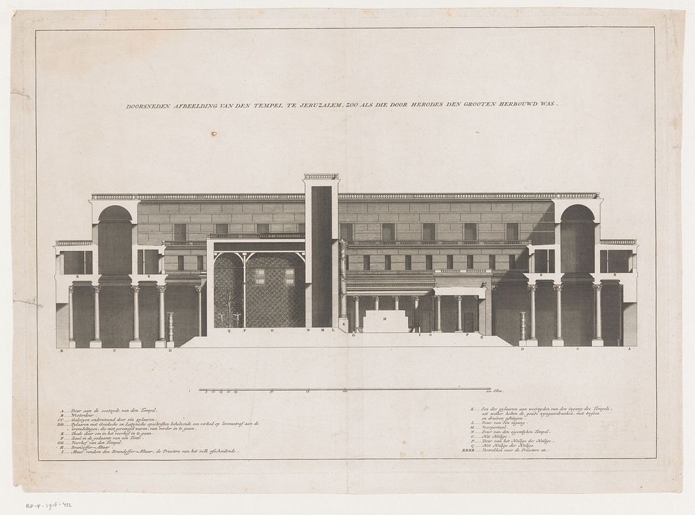 Doorsnede van de tempel van Jeruzalem zoals herbouwd door Herodes (c. 1725 - c. 1727) by anonymous