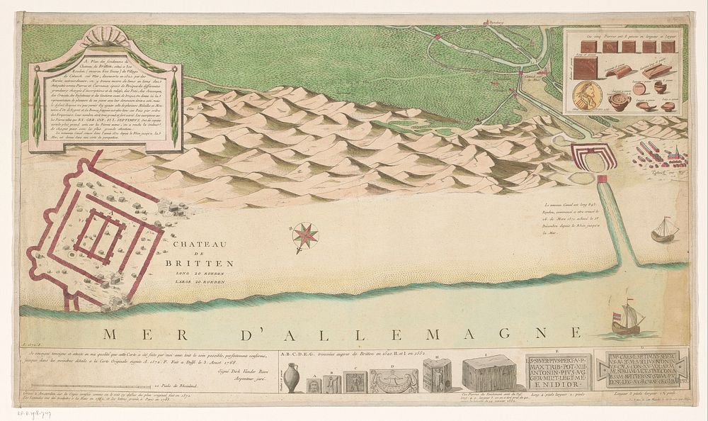 Plan van de kust bij Katwijk met de fundamenten van Brittenburg (1783) by anonymous, Pilloz, anonymous and Dirk van den Boon