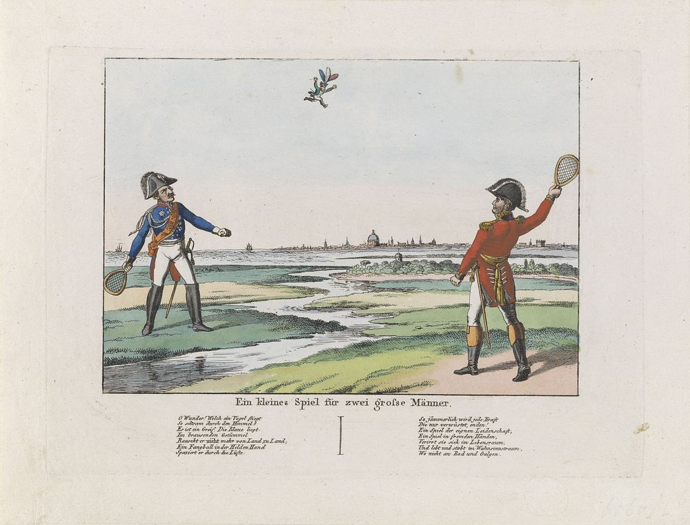 Blücher en Wellington spelen badminton met Napoleon, 1815 (1815) by Johann Michael Voltz and Friedrich Campe