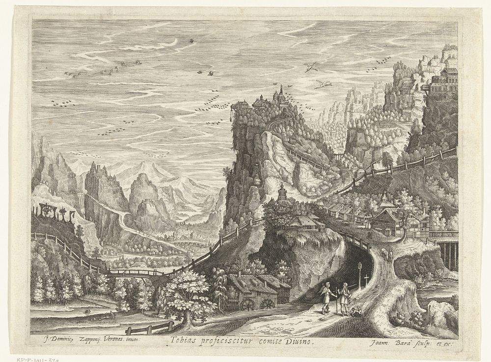 Landschap met Tobias en aartsengel Rafaël op weg (1591 - 1634) by Johan Barra, Giovanni Domenico Zapponi and Johan Barra