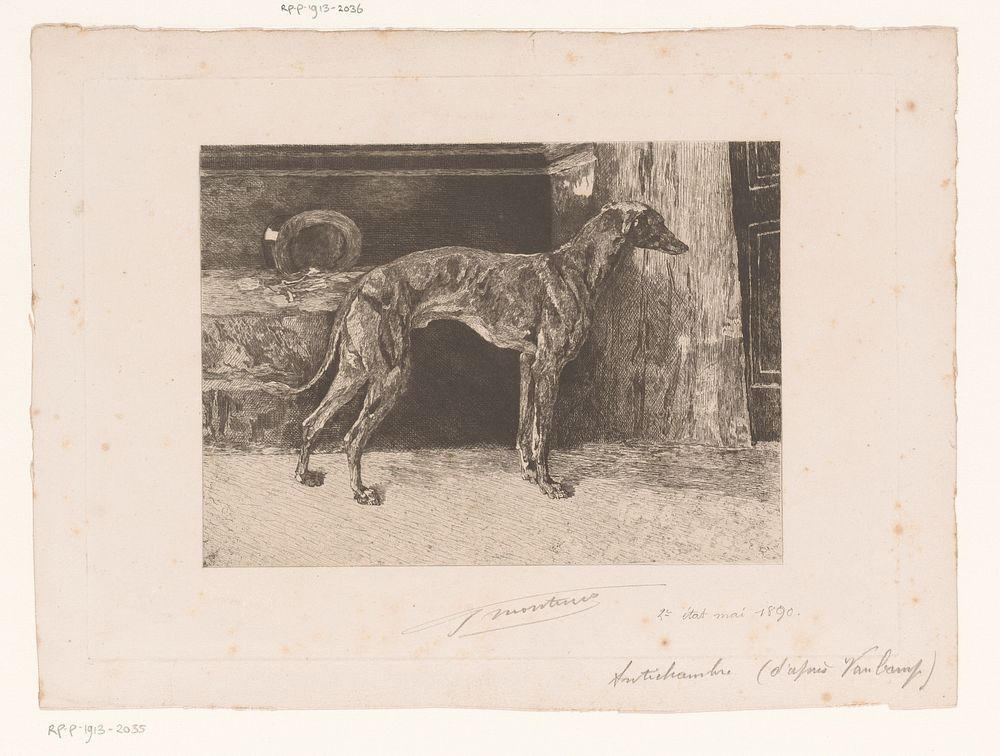 Hazewindhond in een interieur (1890) by Georges Montenez and van Camp