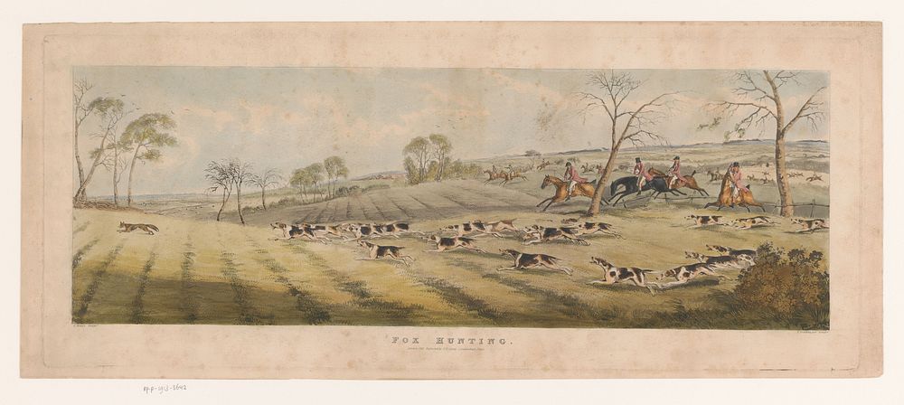 Meute foxhounds jaagt op een vos (1841) by Thomas Sutherland, Samuel Alken I and I W Laird