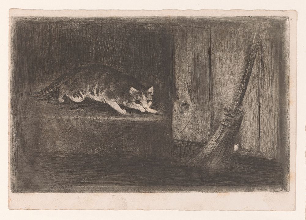 Kat en muis (1834 - 1890) by Charles Verlat