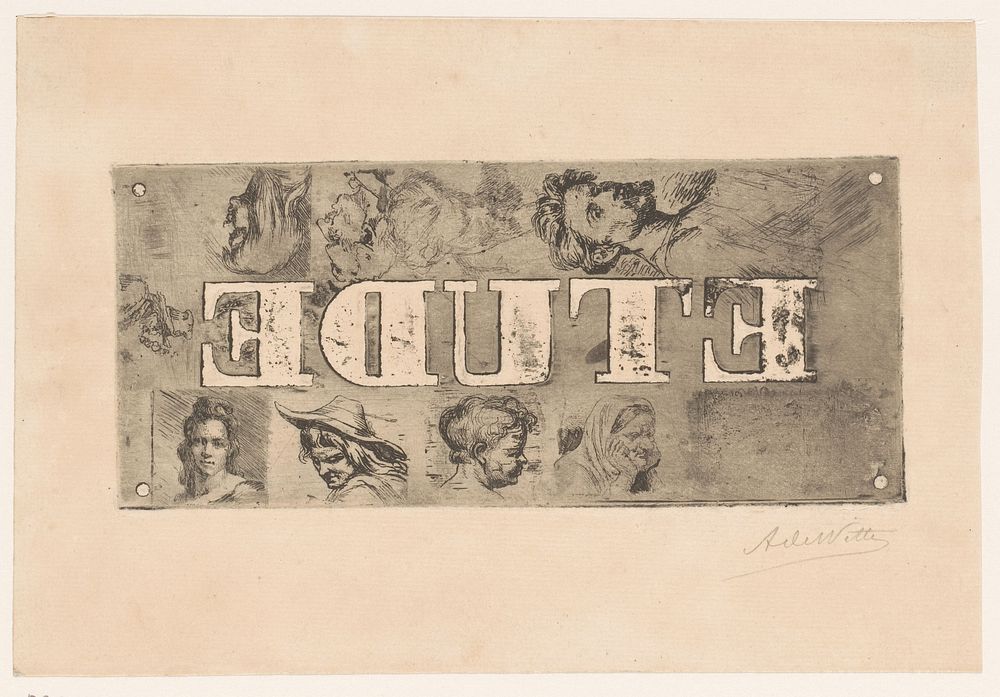 Studieblad met tekst en diverse hoofden (1860 - 1913) by Adrien De Witte