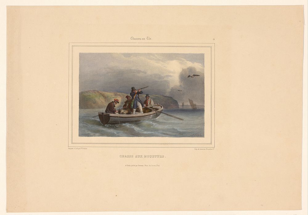 Jager in roeiboot schiet op meeuwen (1831 - 1846) by François Grenier, Benard Lemercier and Cie and Henri Jeannin