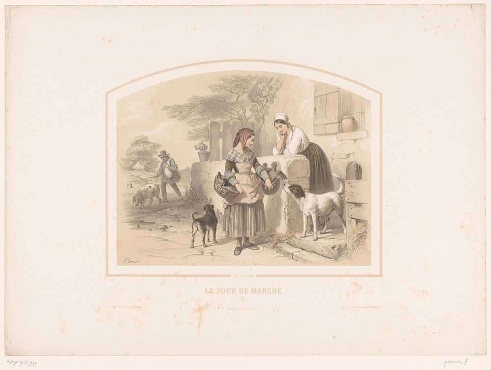 Vrouw gaat met manden gevogelte naar de markt (1819 - c. 1845) by François Grenier, Joseph Rose Lemercier, Bulla frères and…