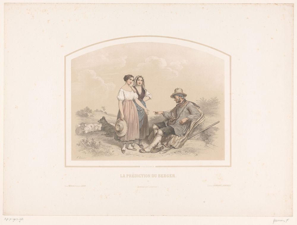 Oude schaapherder voorspelt de toekomst aan twee herderinnen (1819 - c. 1845) by François Grenier, Joseph Rose Lemercier…